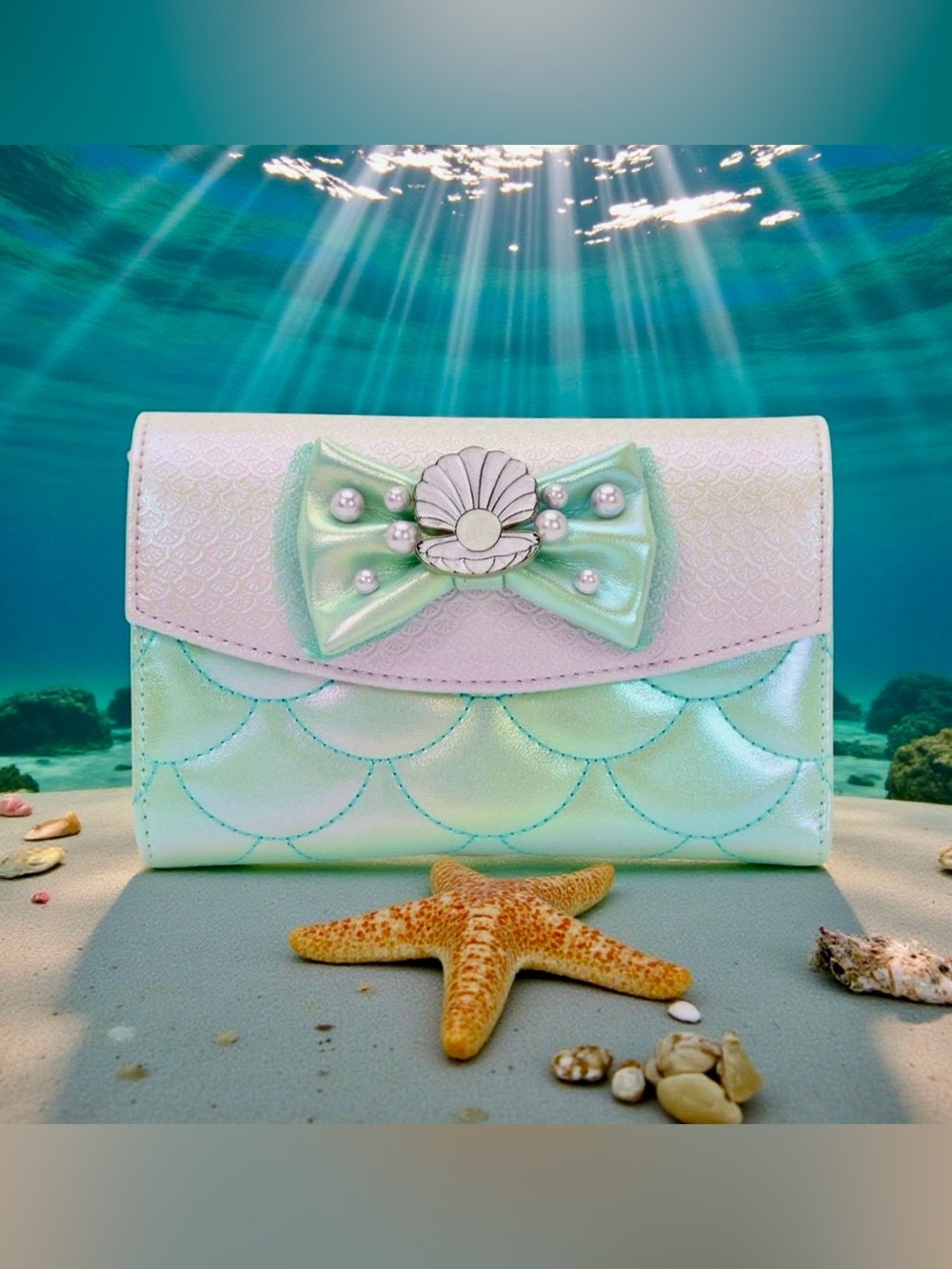 NEW Loungefly Disney ARIEL The Little Mermaid Iridescent Pearls Seashell Wallet